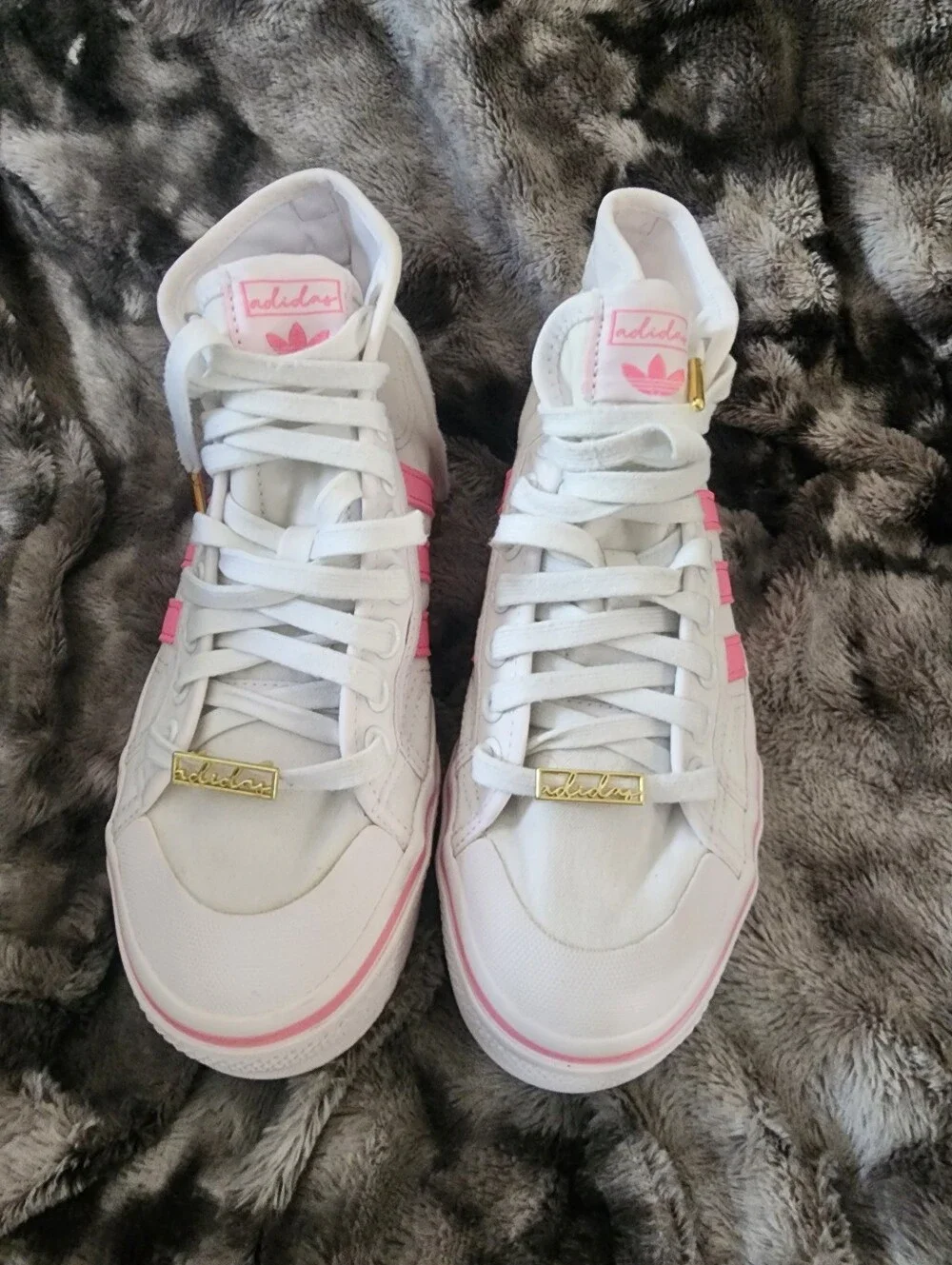 adidas White & Pink High-Top Sneakers with Floral Accents